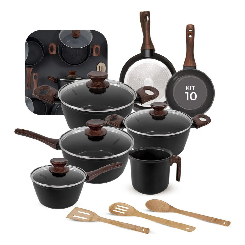 Kit 10 Panelas de Indução com Revestimento Cerâmico - Style Premium [Brinde 3 Colheres de Bambu]