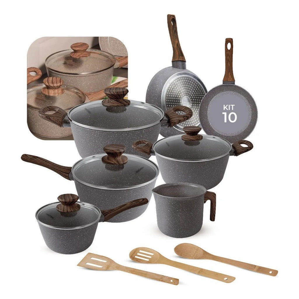 Kit 10 Panelas de Indução com Revestimento Cerâmico - Style Premium [Brinde 3 Colheres de Bambu]